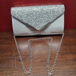 Silver Glitter Clutch Bag